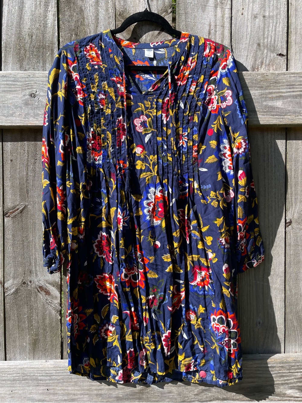 Old Navy Navy Floral Pintuck Tunic Dress